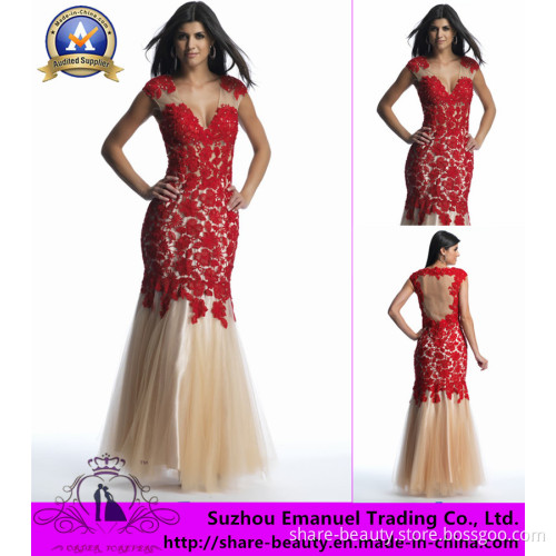 2014 Romantic Red Applique Lace Column Chiffon Prom Dresses Gowns